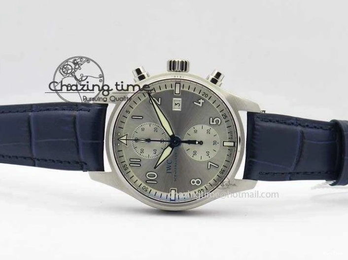 MIROTIME 0409 Pilot Chrono SS IW387809 ZF 1:1 Best Edition Silver Dial Blue Numbers On Blue Leather Strap A Lightweight 7263